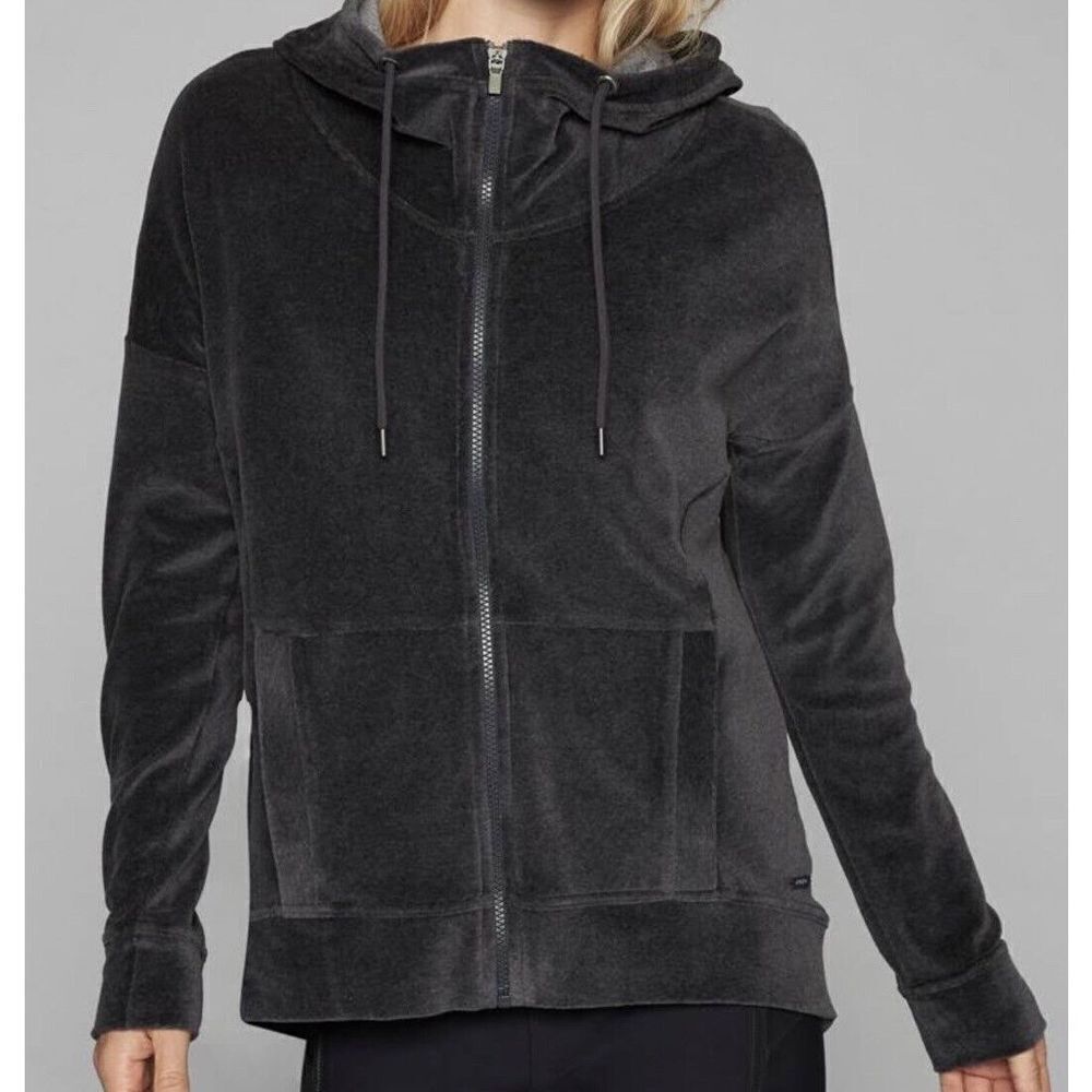 Athleta Small Velour Hoodie Jacket Charcoal Grey Heather Zip Up Women’s  S Small